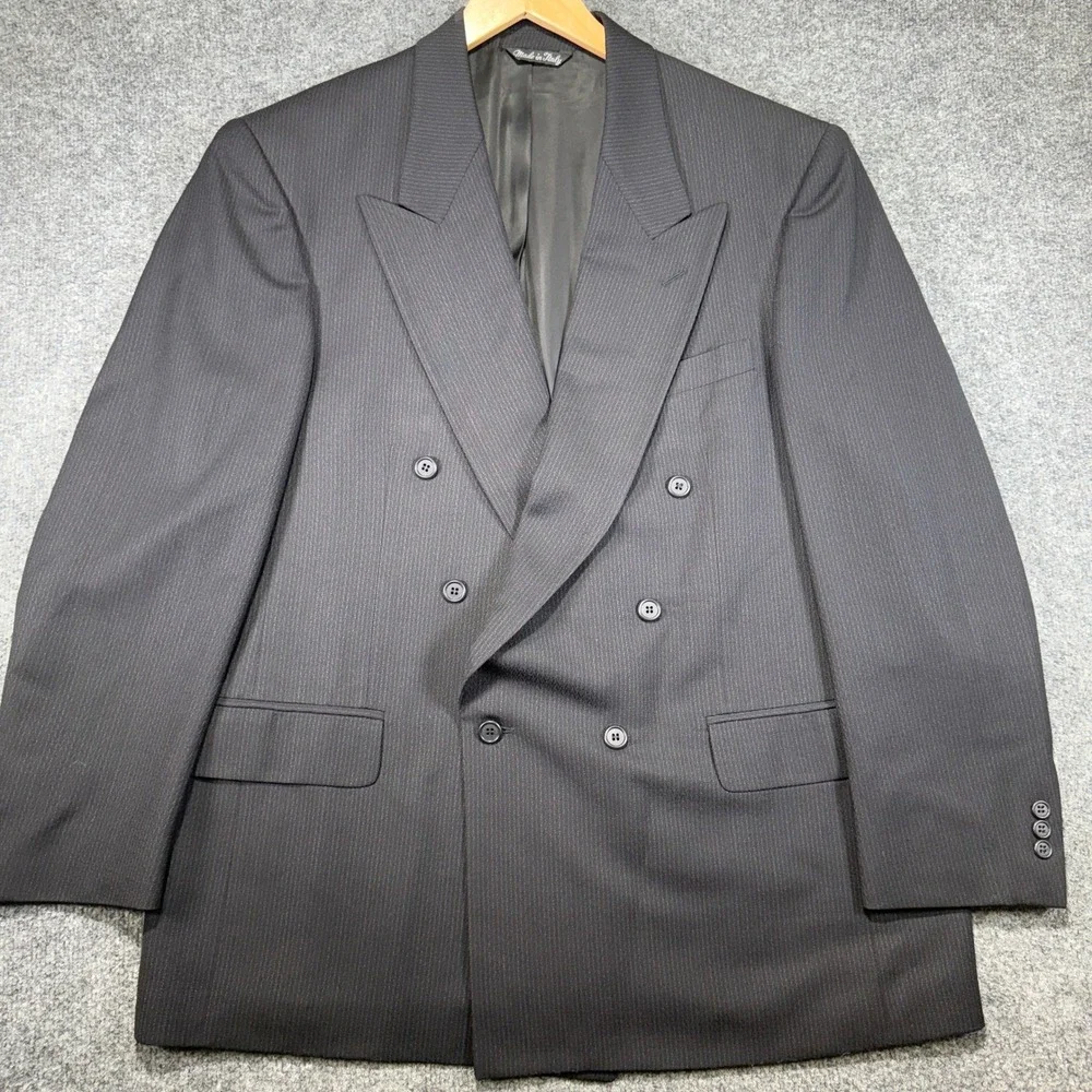 Roberto Villini Double Breasted Blazer Men 44R Black Pinstripe Cecchi Paolo Wool